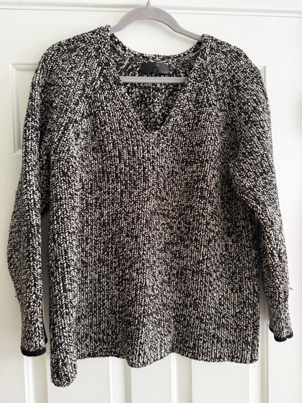 rag & bone Black and White Marled V-Neck Sweater